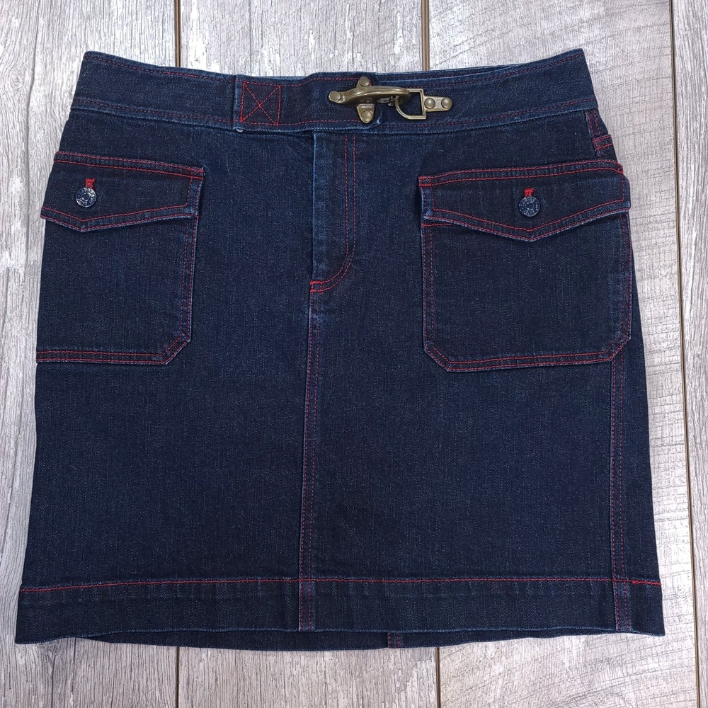 Fay Denim Mini Skirt Women 8 Blue Red Contrast Stitch Lobster Clasp Utility